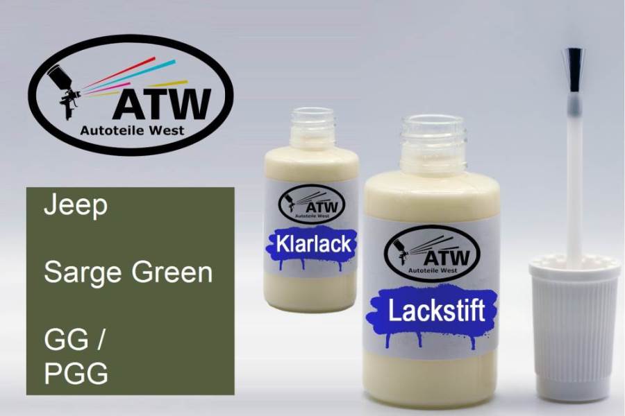 Jeep, Sarge Green, GG / PGG: 20ml Lackstift + 20ml Klarlack - Set, von ATW Autoteile West.